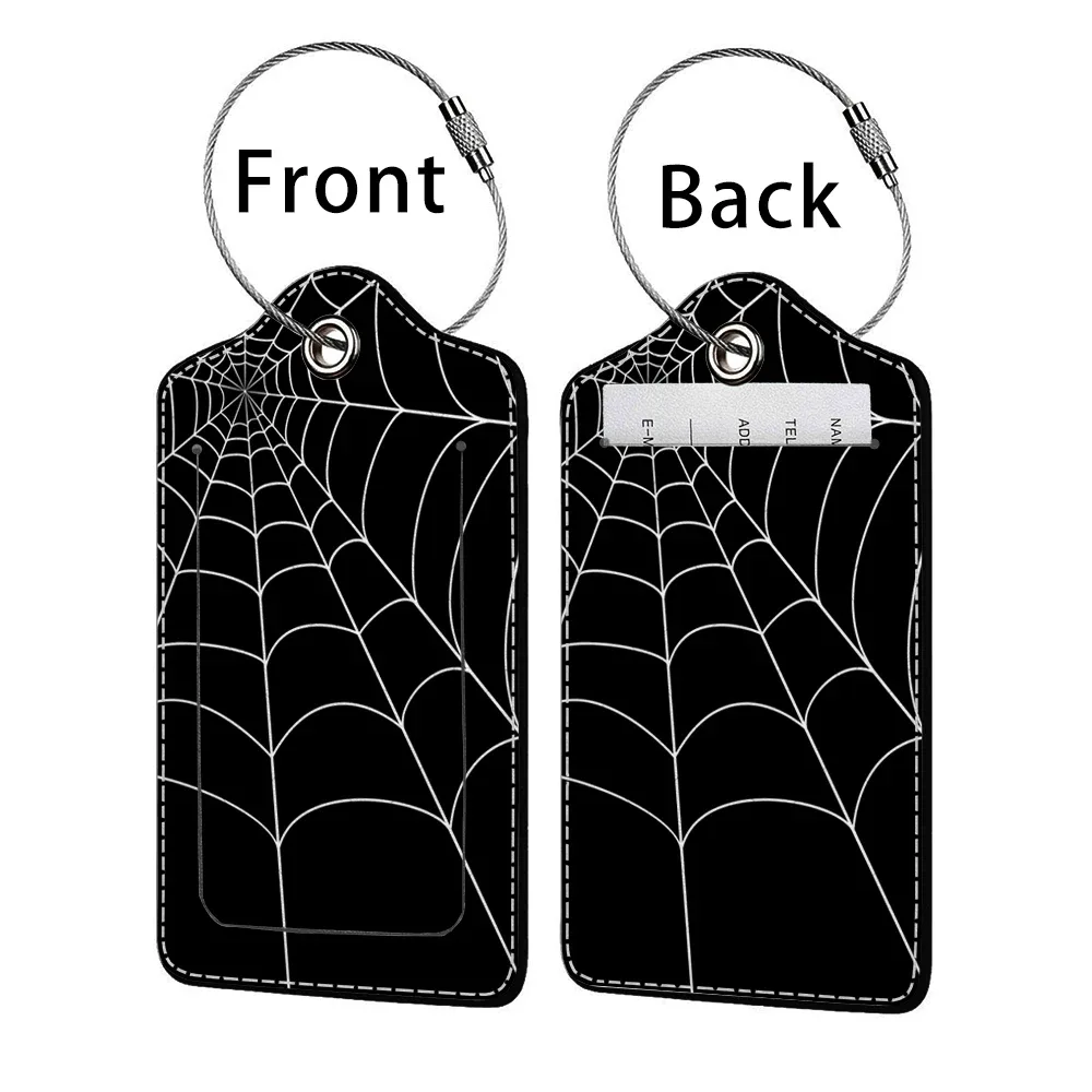 promotion étiquette de bagage en cuir à motif d'horreur, étiquette d'adresse pour valise, étiquette d'embarquement pour bagage, clip pour nom, identifiant et adresse