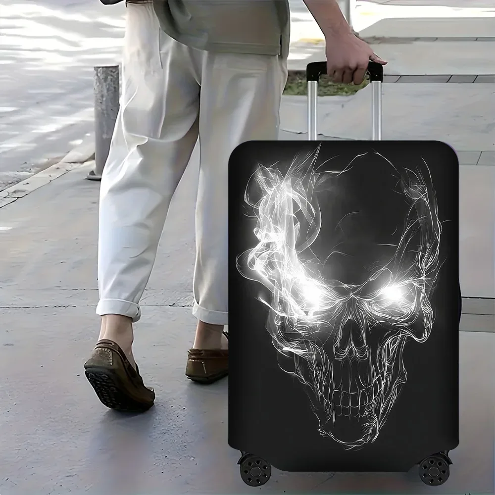 housse valise polyester motif crâne stylisé fumée gaz noire poignées roulettes transport voyage rectangulaire protection bagages