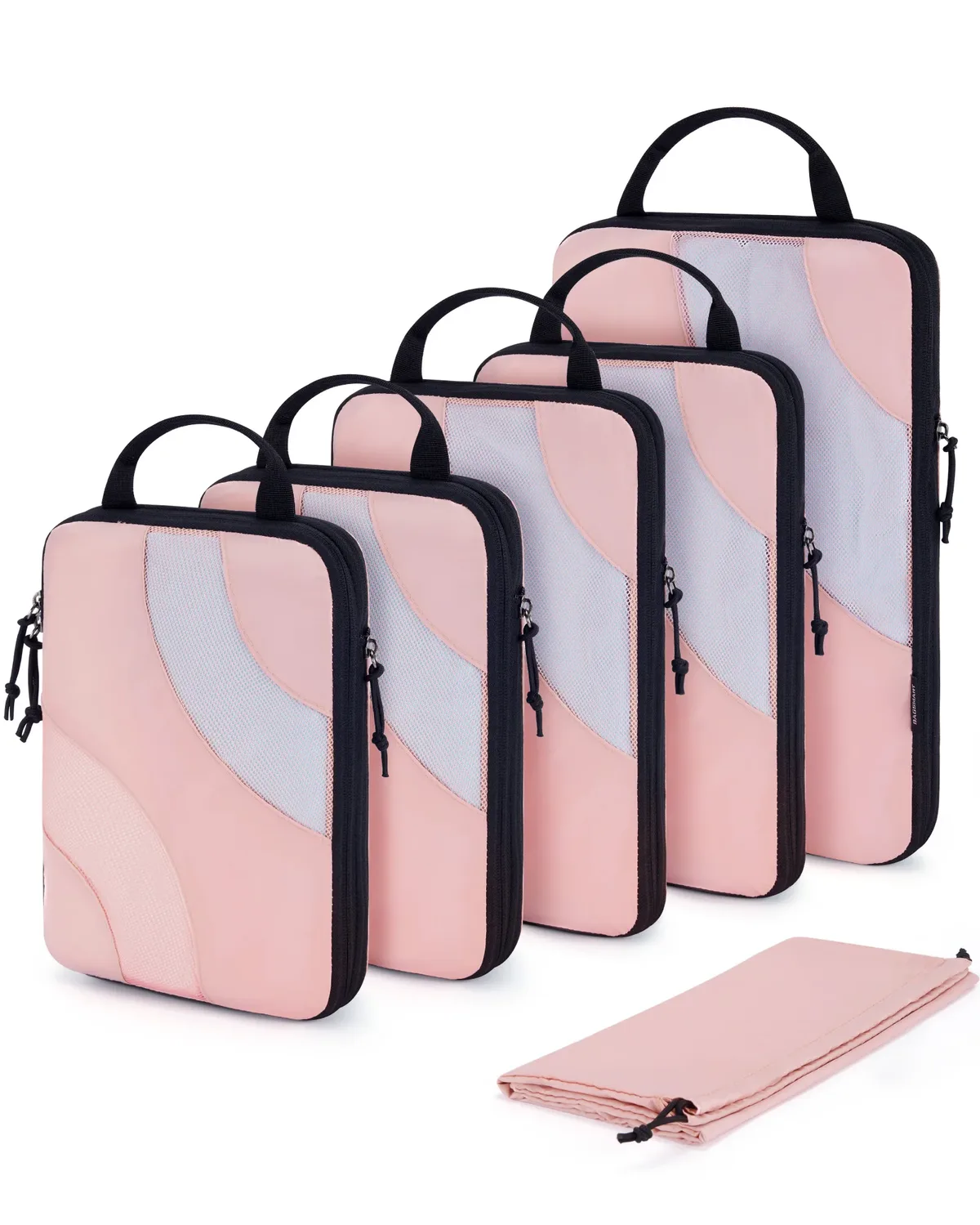 organisateur voyage polyester beige lignes ondulées cube sac chaussures pliable set six pièces compression transport