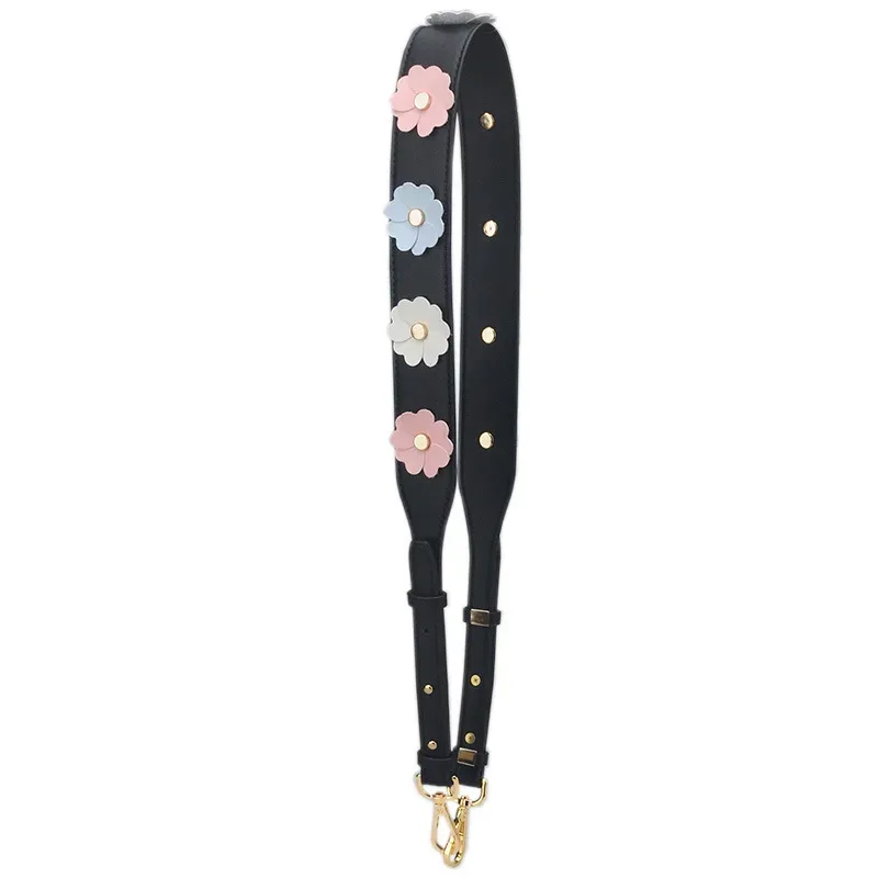 large sangle de sac à bandoulière en cuir pu pour femmes, longue sangle de remplacement pour sac à main, rivet coloré, poignée de sac à bandoulière florale