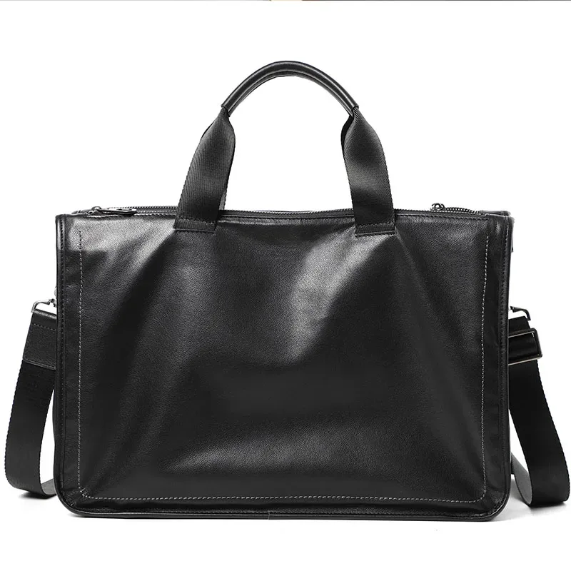 grande mallette pour hommes en cuir véritable, sac à bandoulière pour ordinateur portable de 15 pouces, grand sac à main en cuir souple, sac de voyage multicouche pour hommes