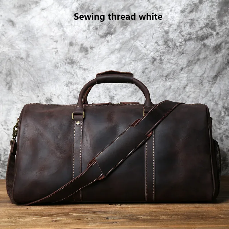 nzpj sac de voyage rétro en cuir pour hommes première couche de peau de vache sac de voyage de grande capacité sac à main de voyage d'affaires sac à bandoulière