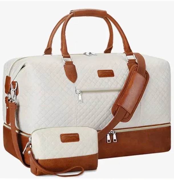 ensemble de 2 sacs de voyage avec compartiment à chaussures, sac de week-end imperméable et trousse de toilette, sac de voyage pour la nuit, idéal pour la gym, les affaires ou l'hôpital