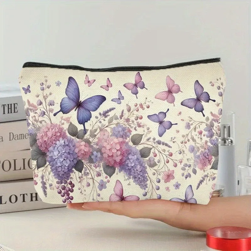 trousse polyester motifs floraux blanc beige voyage cosmétiques maquillage sizing petit format doublure protection