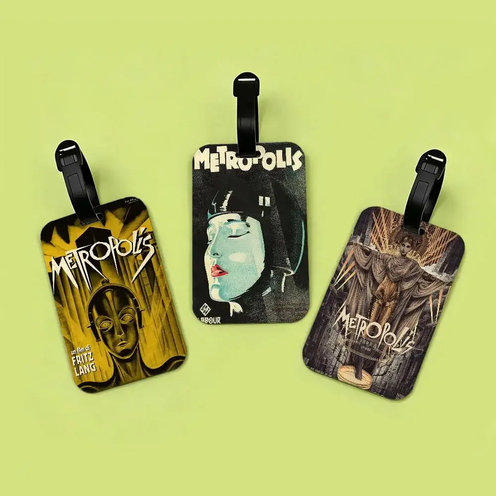 étiquette de bagage en pvc légère anti-perte, style rétro années 80, inspirée du film metropolis (allemagne), avec pochette amovible pour carte d'information, pour sac à dos