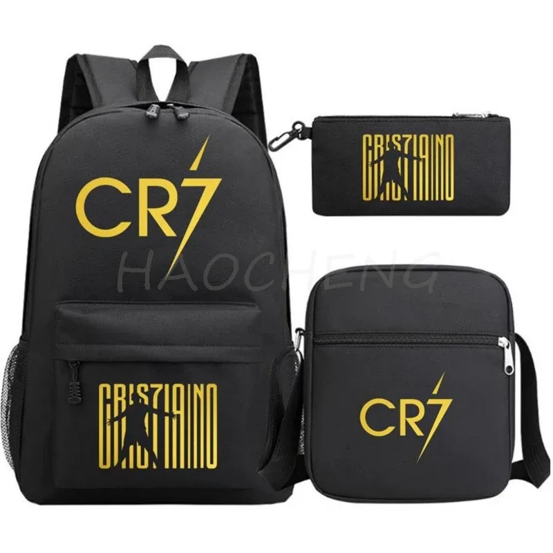 nouveau cr7 sac à dos 3 pièces sac de voyage toile sac à dos étudiants sac d'école pour garçons filles toile adolescents ordinateur portable fermeture éclair mochilas pour cadeau