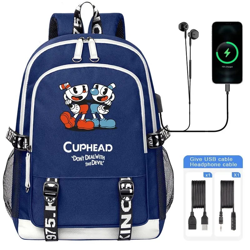 sacoche nylon illustrations cuphead dessin animé noir blanc gris ordinateur portable adolescents étudiants voyager capacité haute bandoulière souple