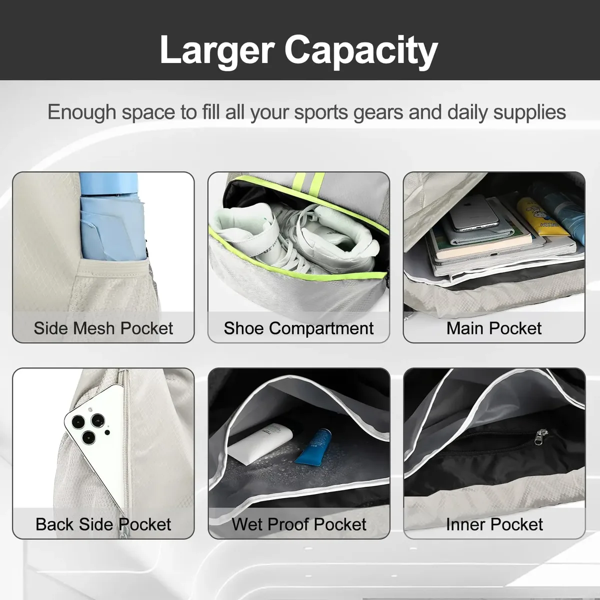 sac de sport à cordon avec compartiment à chaussures, grand sac de gym pour le basketball et la natation, avec séparation sec/humide
