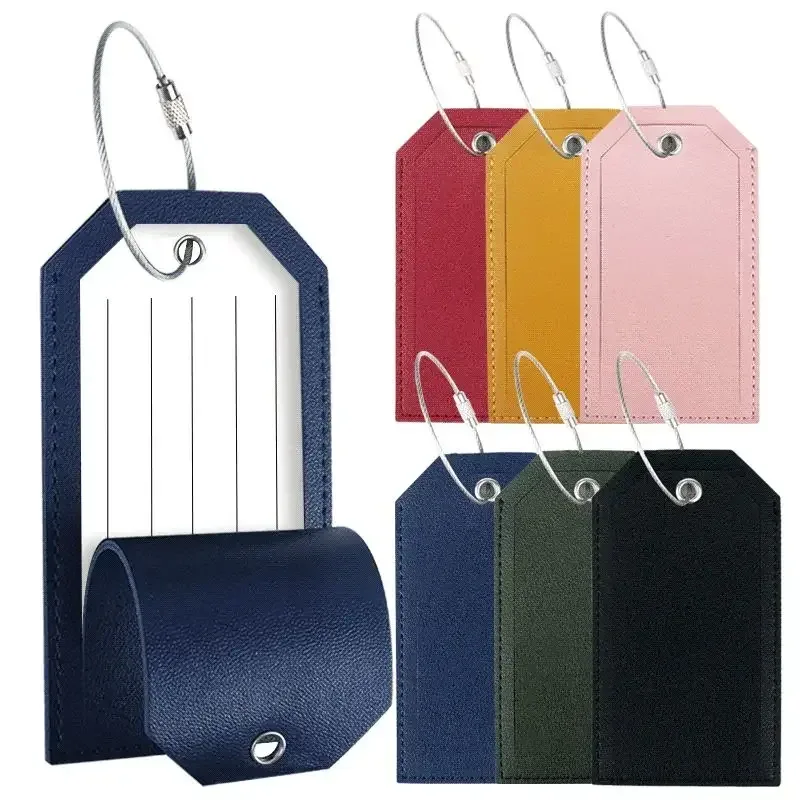 femmes hommes étiquettes de bagages pour valises accessoires de voyage mode couleur unie en cuir pu valise sac étiquette étiquette nom id adresse