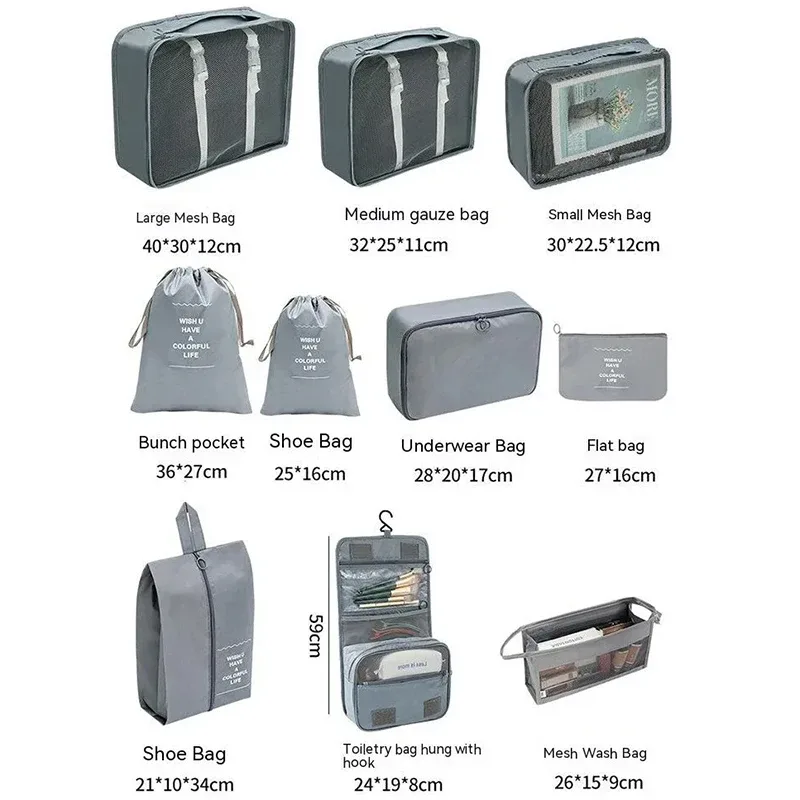 7/8/9 pièces nouvel ensemble organisateur de voyage sacs de rangement grande capacité valise stockage bagages vêtements tri organisateur ensemble pochette à chaussures