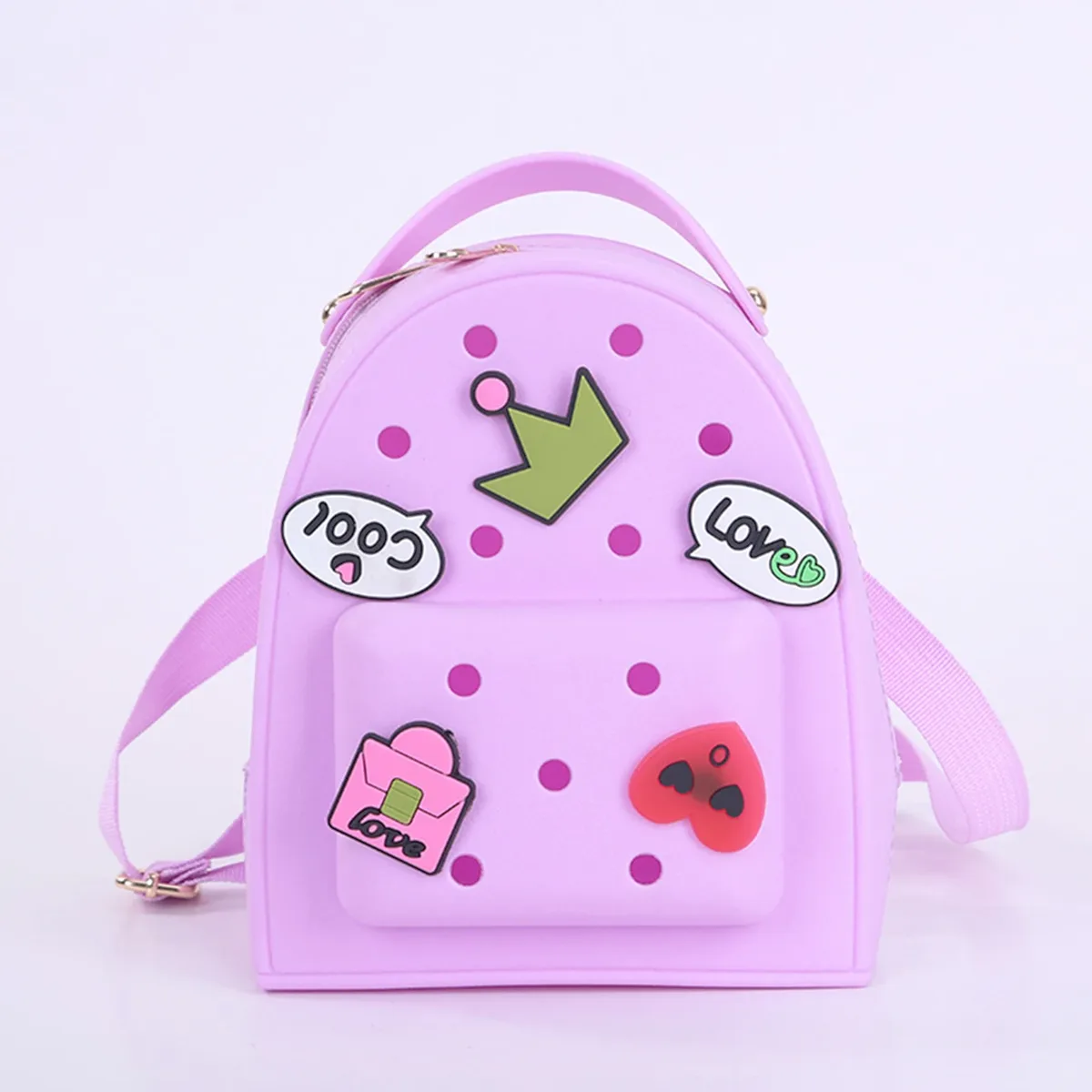 sac à bandoulière en gelée couleur bonbon pour filles, sac de voyage, sac de shopping décontracté, sac à dos créatif pour enfants, sac à dos diy à trous pour dessins animés