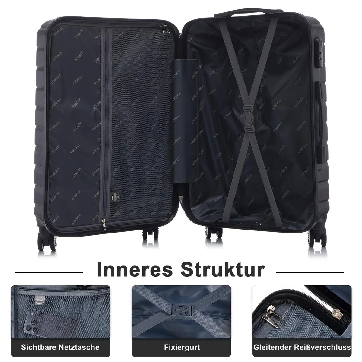 valise yonsly grande 28/24/20 pouces avec serrure à combinaison 4 roues-360° °     valise à roulettes en maille filet avec poignée en caoutchouc souple, noire, légère, pour les voyages, les vacances et les déplacements professionnels