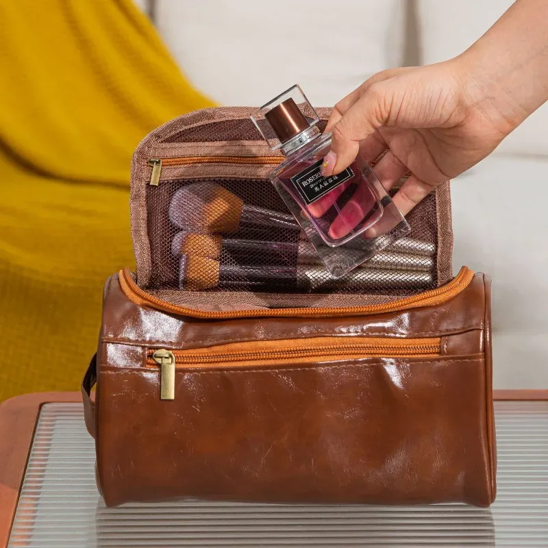 trousse de toilette en cuir pour hommes et femmes, trousse de toilette suspendue pour hommes, trousse de toilette de voyage, grande trousse à cosmétiques pour voyage