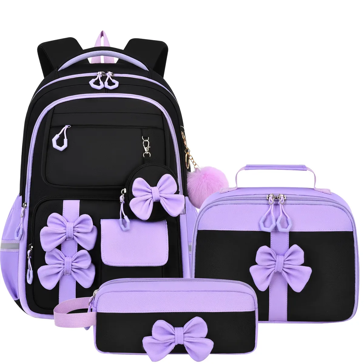 sac à dos tendance pour filles, ensemble de 3 pièces, sac à dos d'école mignon avec sac à lunch et trousse à crayons, sac à livres pour élèves du primaire et du collège