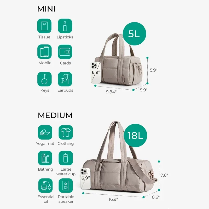 bagsmart sac de sport de voyage pour femme tapis de yoga sac de sport avec poche humide et sèche sac de sport matelassé pour la natation du week-end