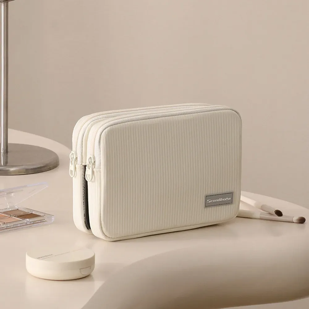 trousse de maquillage portable de grande capacité, pochette de toilette étanche avec compartiments, organisateur de cosmétiques anti-rides