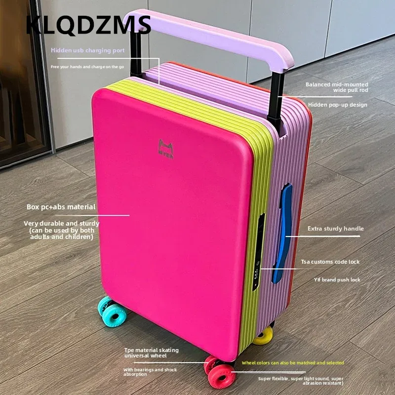 klqdzms – bagages de voyage 20 "24 pouces, boîte de cabine en abs + pc, valise à roulettes de grande capacité pour femmes, valise de cabine à roulettes universelles