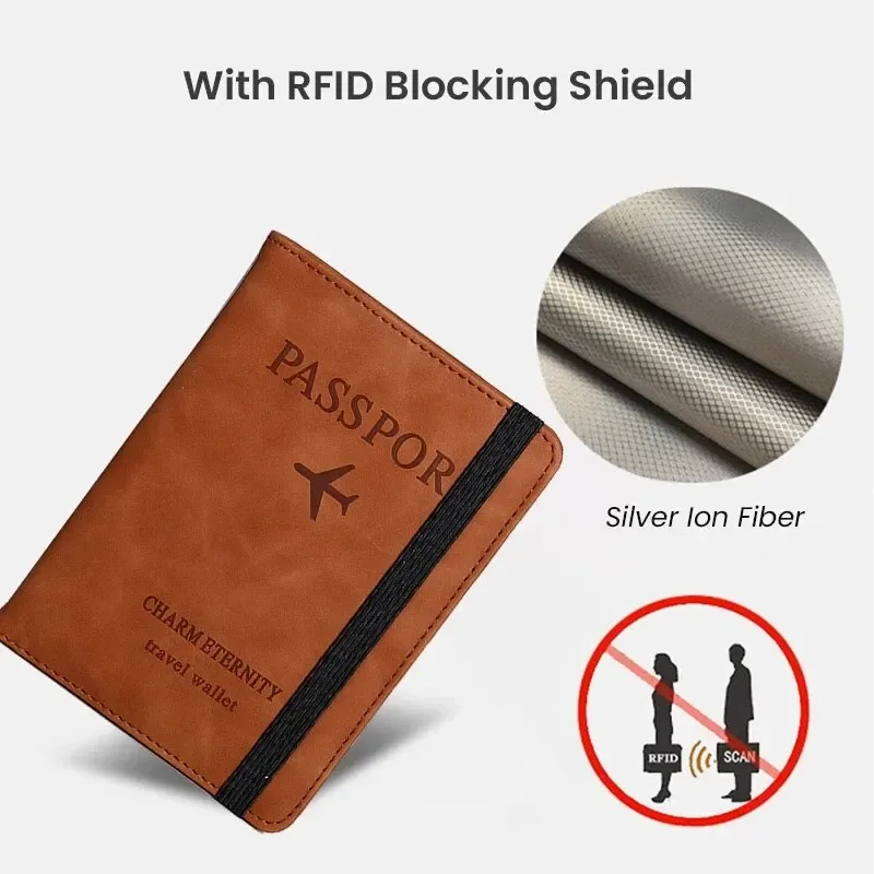 portefeuille porte-passeport à blocage rfid – housse en cuir pu pour hommes et femmes, porte-carte, essentiel de voyage pour les vacances en famille