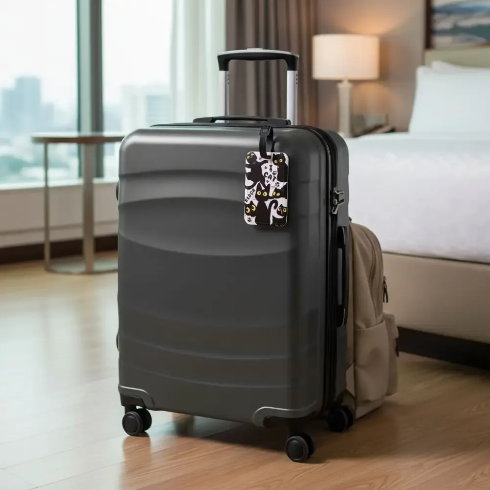 porte-étiquette de bagage anti-perte en plastique, porte-badge artistique pour valise et sac à dos, porte-carte d'identité avec motif chats mignons