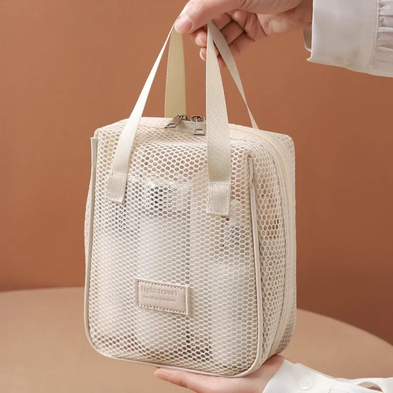 sac de rangement en maille pour maquillage et articles de toilette, sacs à main portables de voyage, organisateur suspendu pour outils de douche et cosmétiques