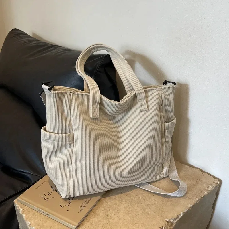 sac à main en velours côtelé pour femmes, fourre-tout décontracté, multi-poches, sangle réglable, sac à bandoulière, fermeture éclair initiée, automne, hiver