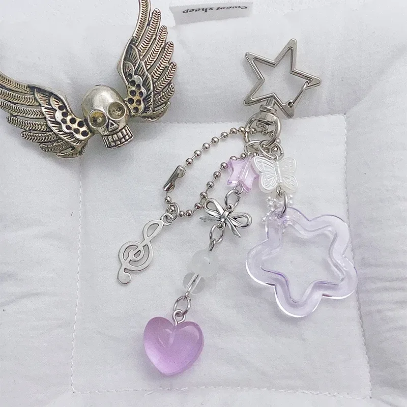 porte-clés breloque mignon et simple en forme d'étoile, cœur ou nœud papillon, pendentif kawaii pour femme, décoration exquise pour sac à dos, cadeau
