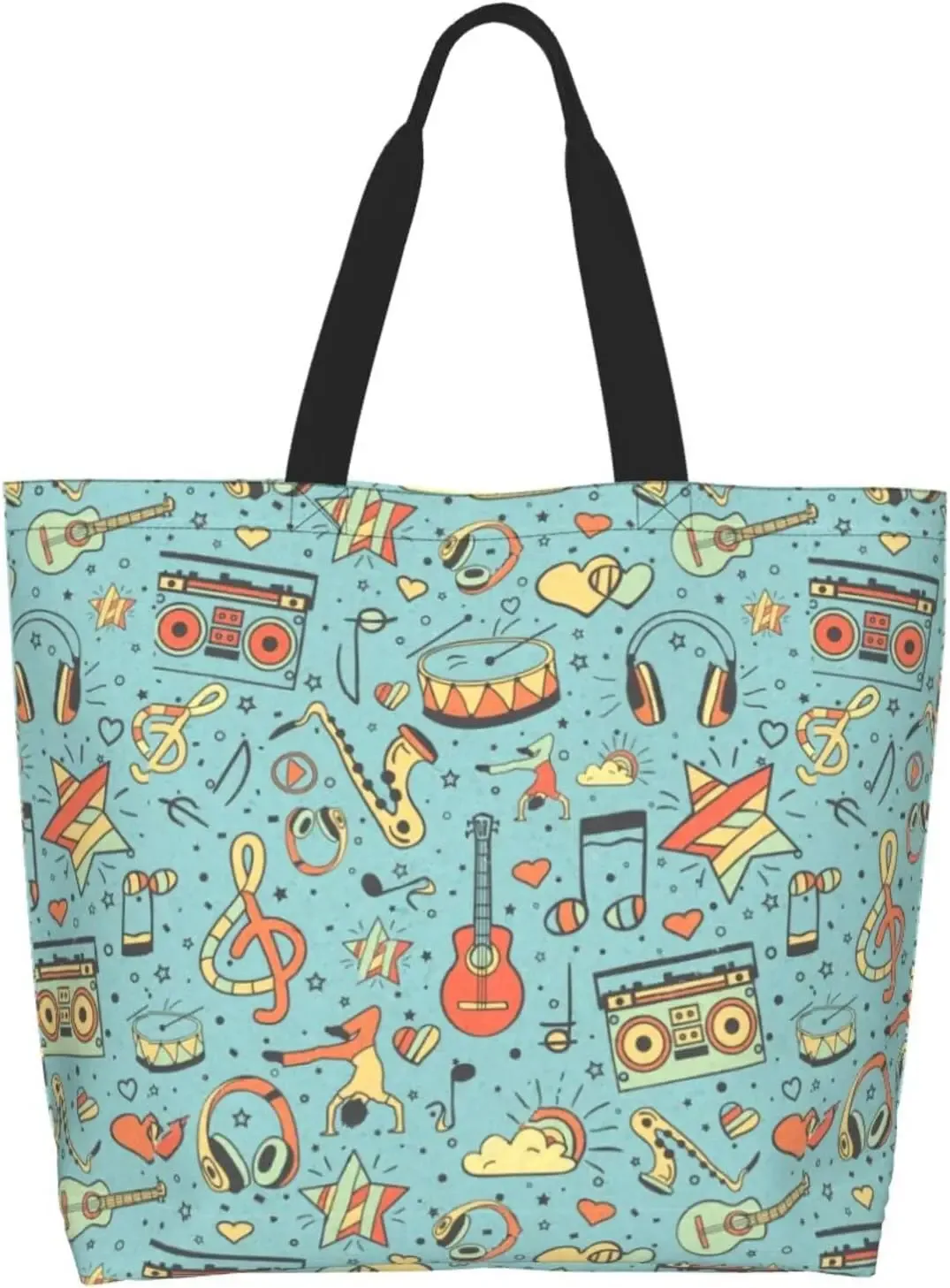grand sac fourre-tout réutilisable pour femme, sac à main décontracté, sac d'épicerie polyvalent, travail en plein air, marche, notes de musique