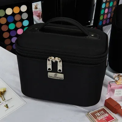 trousse à cosmétiques imperméable en tissu oxford, sac à cosmétiques multicouche de grande capacité, sac à bandoulière portable pour femme