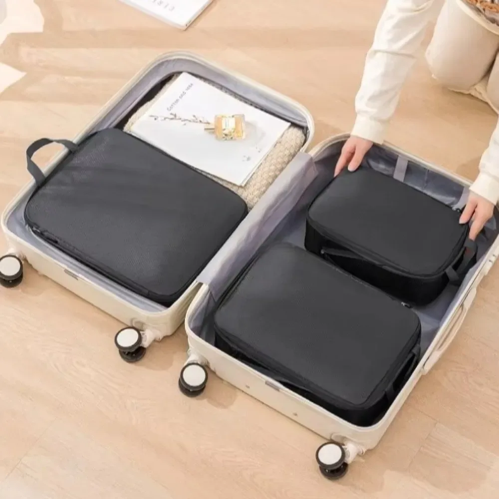 organisateur voyage polyester beige cube compression sac rangement professionnel déplacement grande capacité imperméable set trois pièces