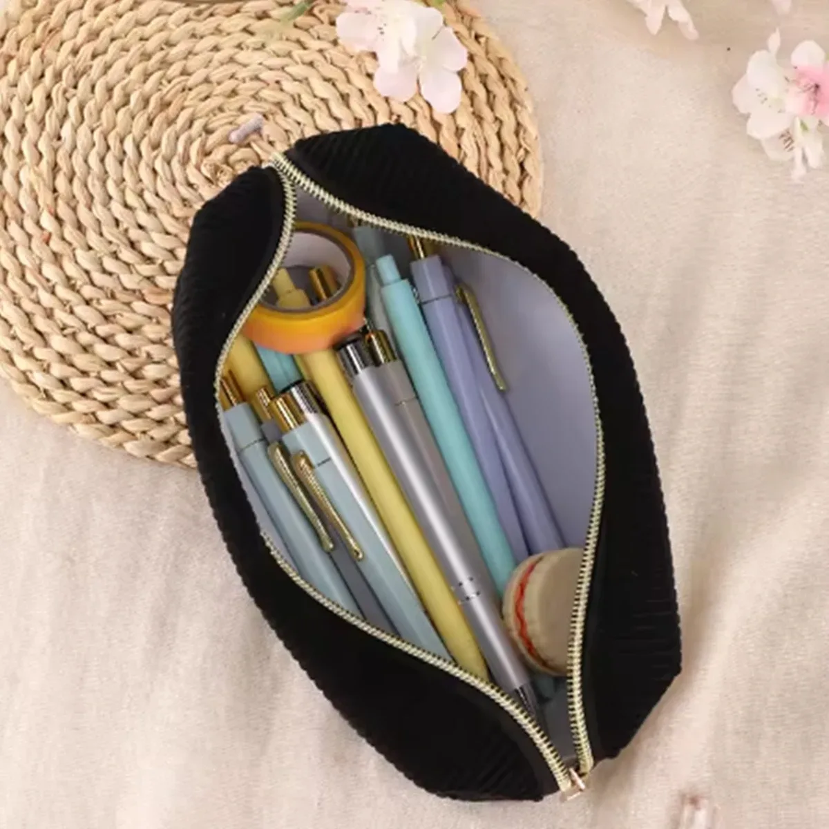 sac à cosmétiques portable en velours côtelé, grande capacité, sac de voyage pour maquillage, trousse de toilette portable pour femmes et filles, rangement multifonctionnel