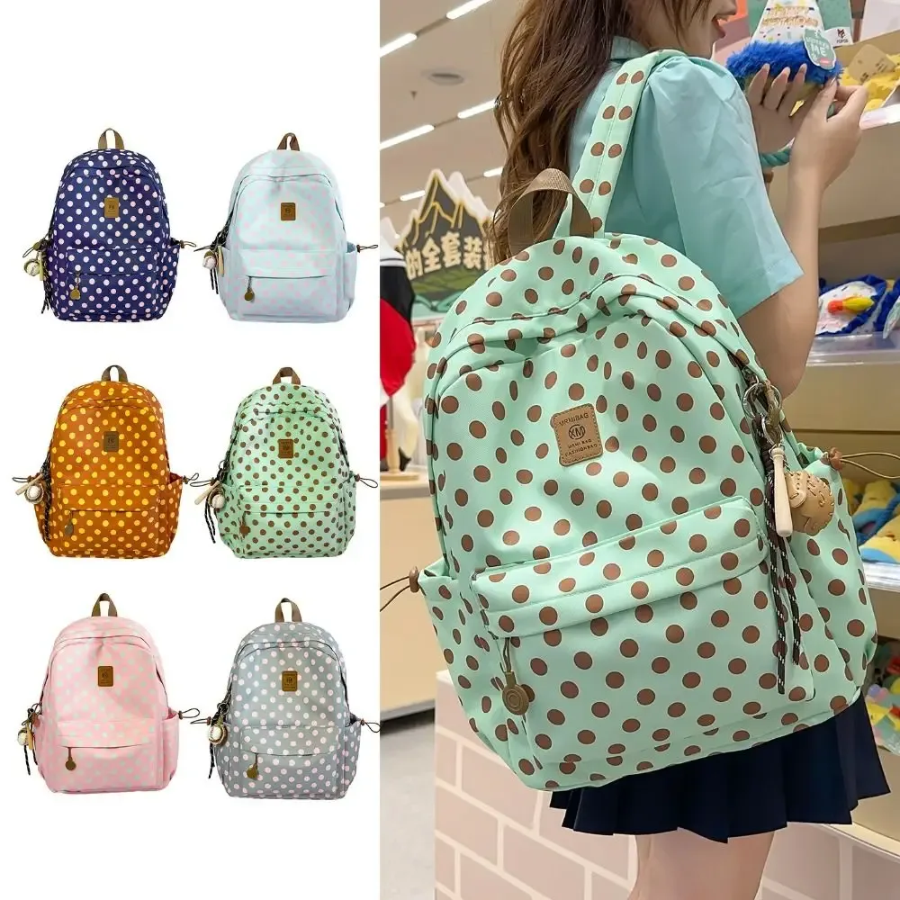 sac à dos y2k à pois multicolores avec plusieurs poches et bordure en dentelle, léger et minimaliste, idéal pour les étudiants, cadeau.