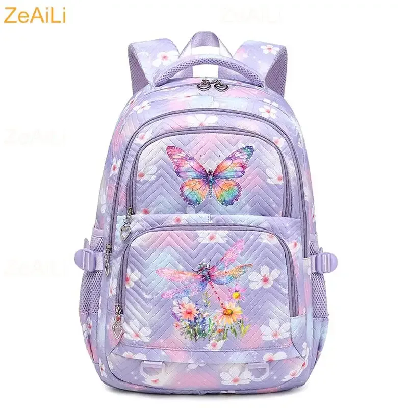 sac à dos imperméable pour femmes, motif libellule et floral, sac de voyage pour adolescentes, cartable pour adolescentes, mochila
