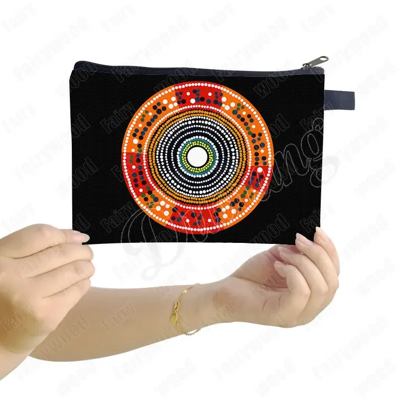 trousse de maquillage à imprimé points aborigènes australiens, sac de rangement pour rouge à lèvres et téléphone, pochette de toilette pour femme, motif culturel indigène