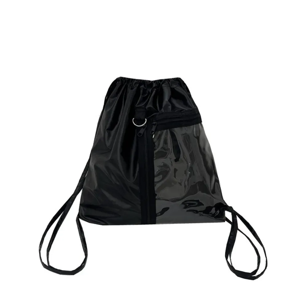 sac à dos transparent à cordon de serrage en pu argenté, grande capacité, style coréen, itabag, design tendance, sac à bandoulière léger