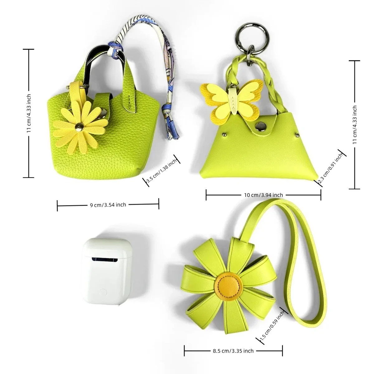 pochette ornementale cuir vert citron motif floral pince elephanțt cadeau voyage accompagnement mini sac écouteurs câbles organisateur