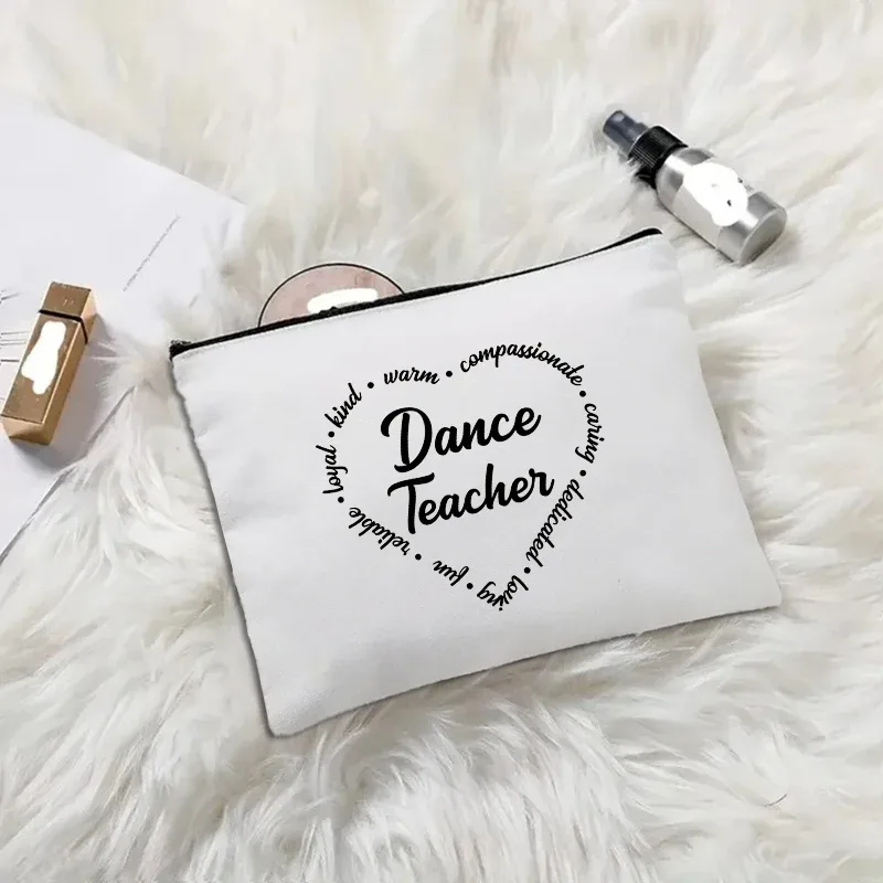 trousse de maquillage en toile "appréciation des enseignants", "aimer enseigner inspirer", pochette cosmétique mignonne avec fermeture éclair, organisateur de toilette portable pour voyage