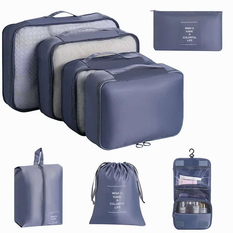 organisateur voyage tissu oxford beige clair grille transparente grande capacité rangement vêtements accessoires transports usage polyvalent domicile travail