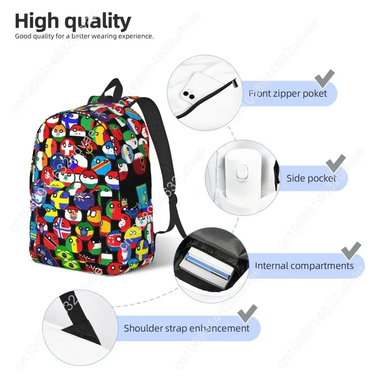 sac à dos de dessin animé countryball pour écoliers, lycéens et étudiants, sac à dos mignon sur le thème des pays et de la terre, sac à dos de jour pour adolescents, cadeau