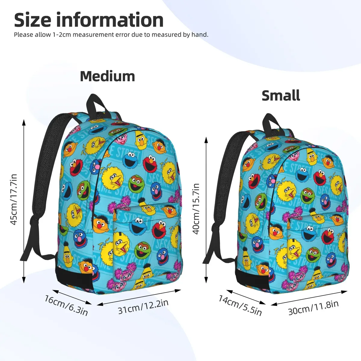 sac à dos décontracté sesames streets avec poche, sac à dos de randonnée pour étudiants, sac à dos cookie monster pour hommes et femmes, sacs en toile pour ordinateur portable