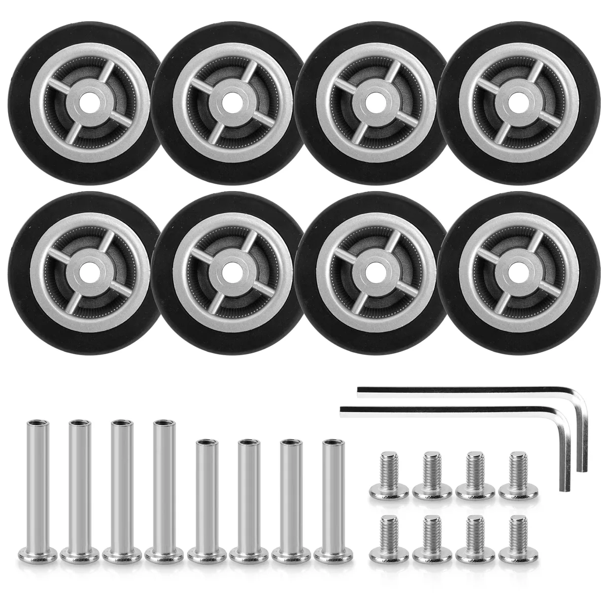 accessoires de roue de bagage noir, remplacement de chariot, pièces de valise à roulette unique, kit de réparation de roulette d'essieux de 47mm, 8 pièces