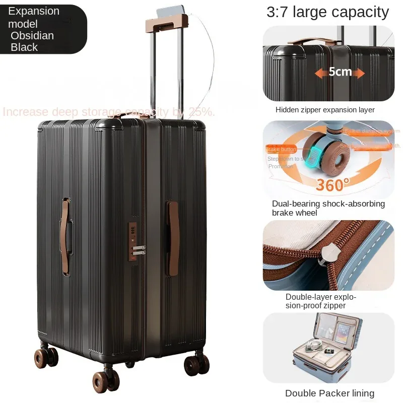 nouvelle valise extensible 2026 de 30 pouces, grande capacité, rangement profond, matériau pc, compartiment 3:7, valise cabine de 20 pouces
