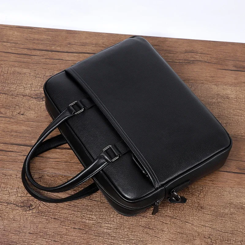 porte documents cuir vache noir fermeture éclair pochette ordinateur bande douliere affaires voyage bureau
