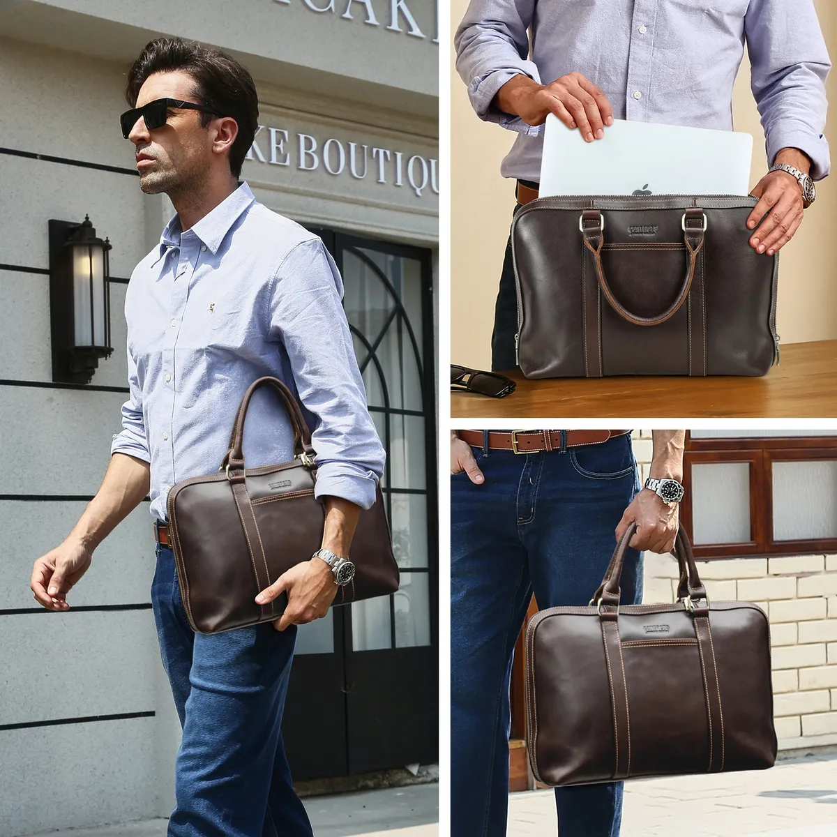 sacs d'affaires en cuir véritable contact's pour hommes, petite mallette de bureau, porte-documents, sac à main pour ordinateur portable pour macbook air 13 pouces