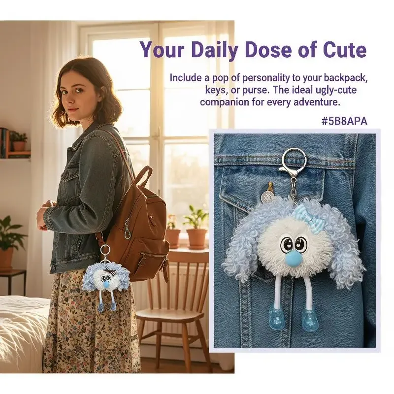 porte-clés poupée en peluche à cheveux bouclés et moelleux avec joli nœud, idéal comme pendentif de sac à dos, cadeau pour adolescentes