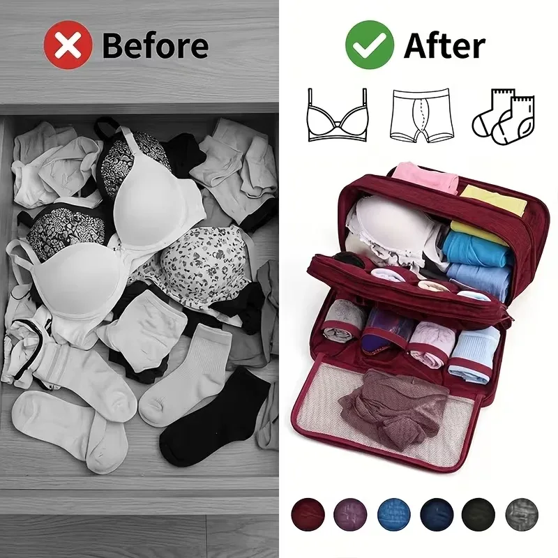 organisateur de sous-vêtements de voyage portable – pliable – sac de rangement à fermeture éclair pour soutiens-gorge, chaussettes et sous-vêtements – organisateur de valise compact