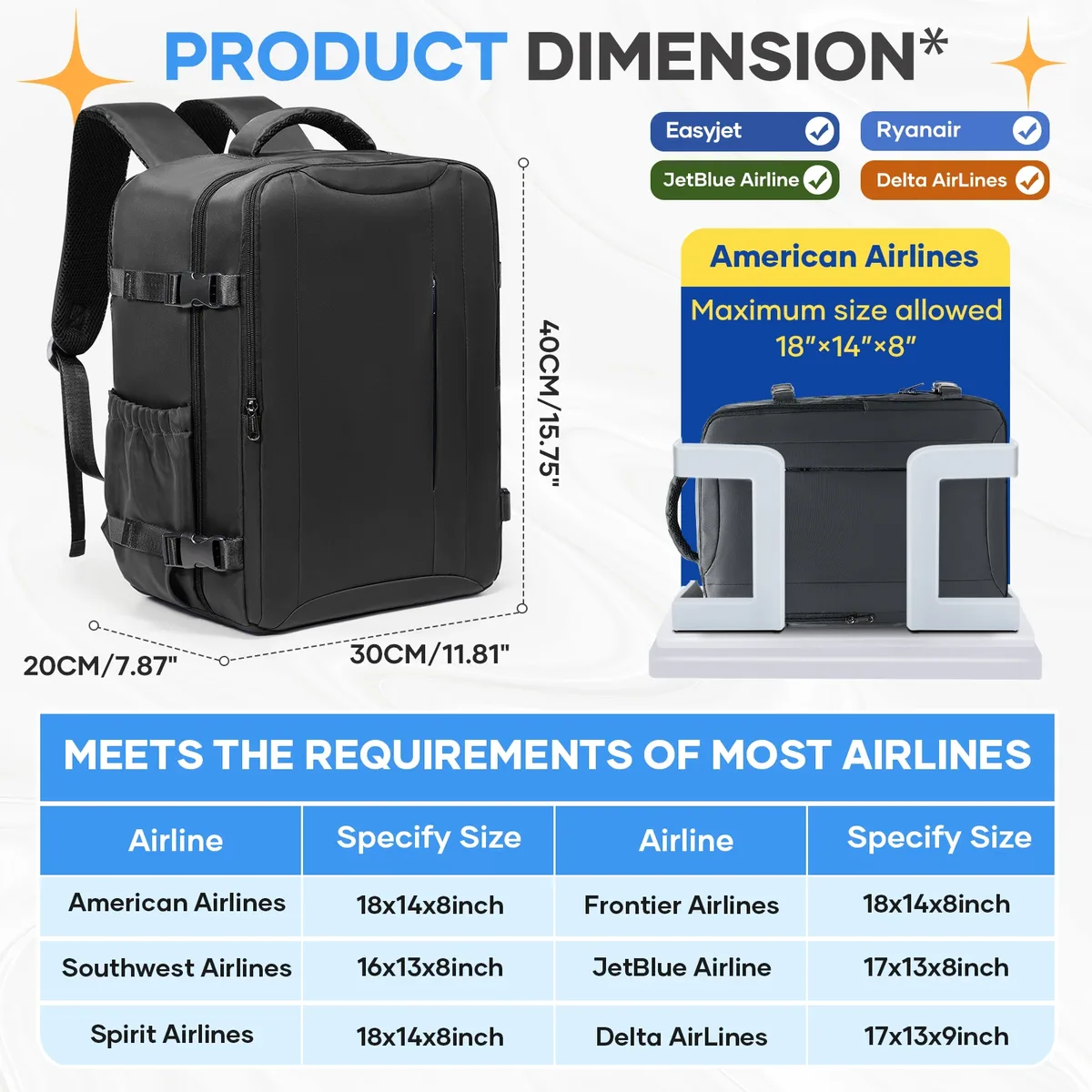 sac de cabine ryanair 40x30x20 - nouveau sac à dos de voyage easyjet, sac à dos pour bagages à main pour usage occasionnel, sac à dos pour ordinateur portable pour homme