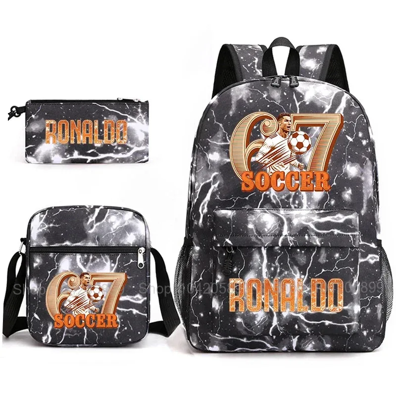 sac à dos cr7 ronaldo football 67 imprimé, sac d'école avec sac à bandoulière et trousse à crayons pour étudiants garçons, cadeau, sac à dos de voyage quotidien