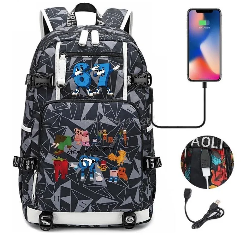 nouveau voler un cerveau imprimer usb garçons 67 six sept livre sacs grande capacité adolescents cartables femmes hommes ordinateur portable voyage sac à dos