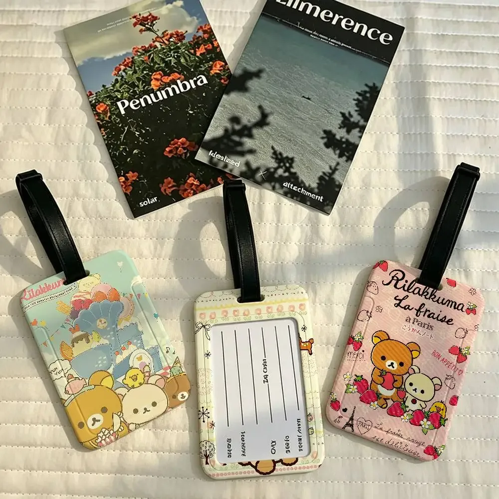 étiquette bagage plastique pvc motif rilakkuma fruits coeurs ballons rectangle poignée anti-perte voyage école usage journalier