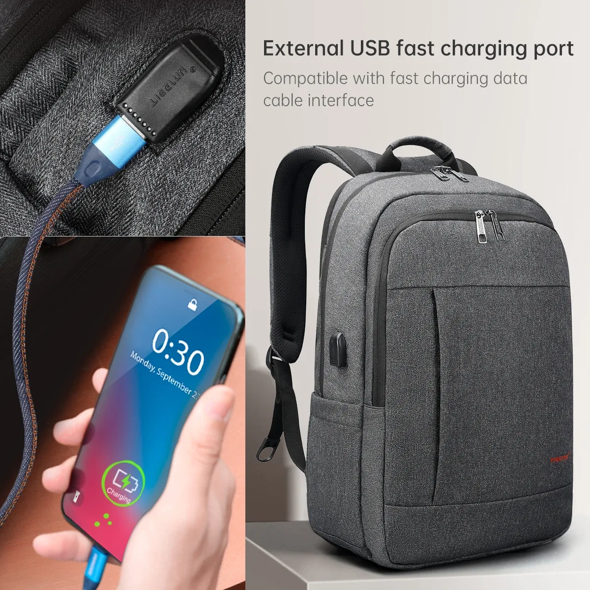 tigernu-sac à dos antivol avec chargement usb pour femme, sac à dos pour ordinateur portable 15.6-17 pouces, sac à dos scolaire mochila, sac décontracté pour femme